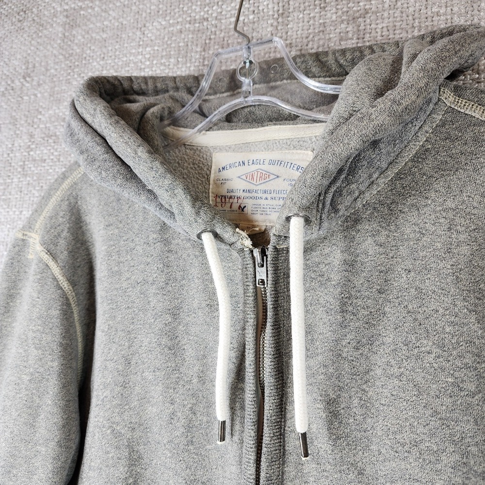 American Eagle Outfitters Hoodie Mens M Gray Full Zip Fleece Vintage 1977 - Picture 2 of 13